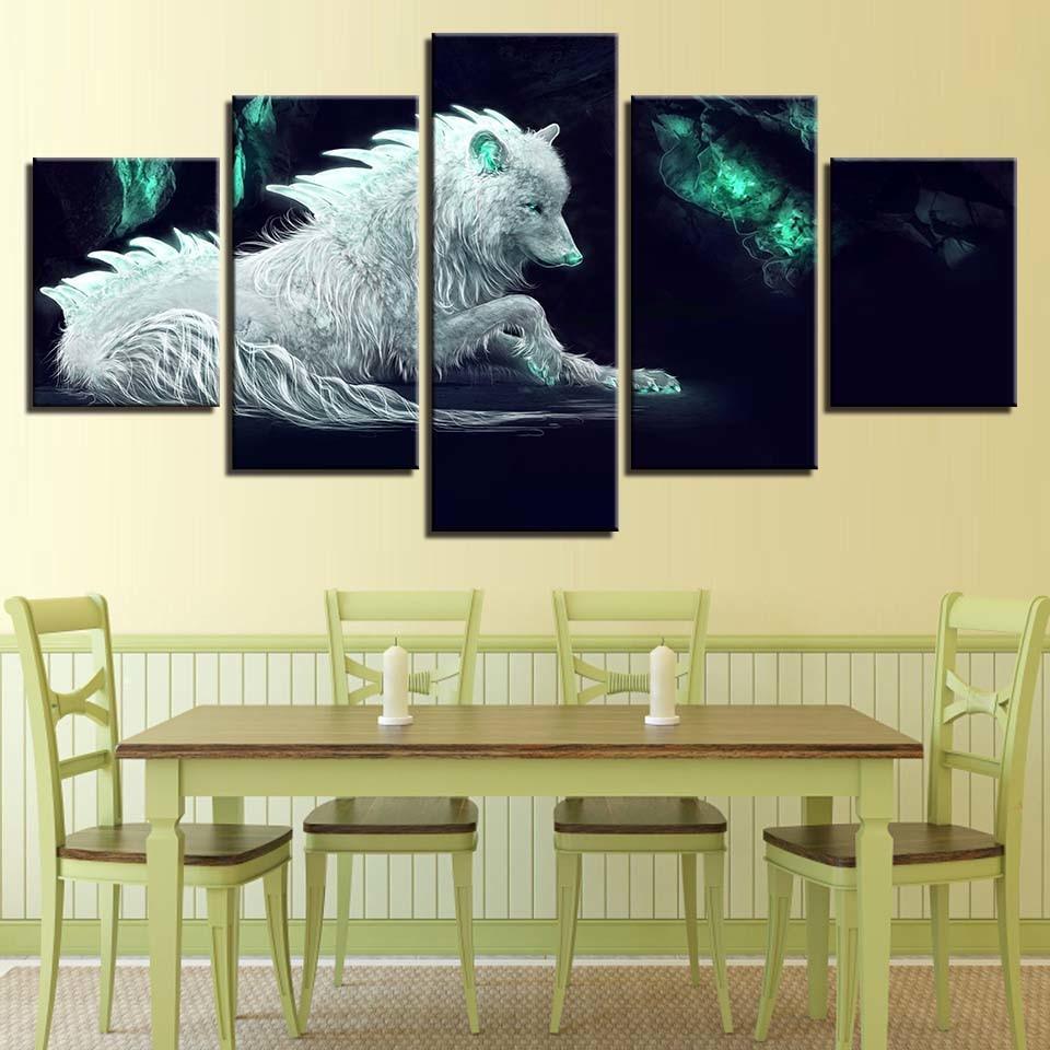 Snow Fox 5 Piece HD Multi Panel Canvas Wall Art Frame-Original Frame