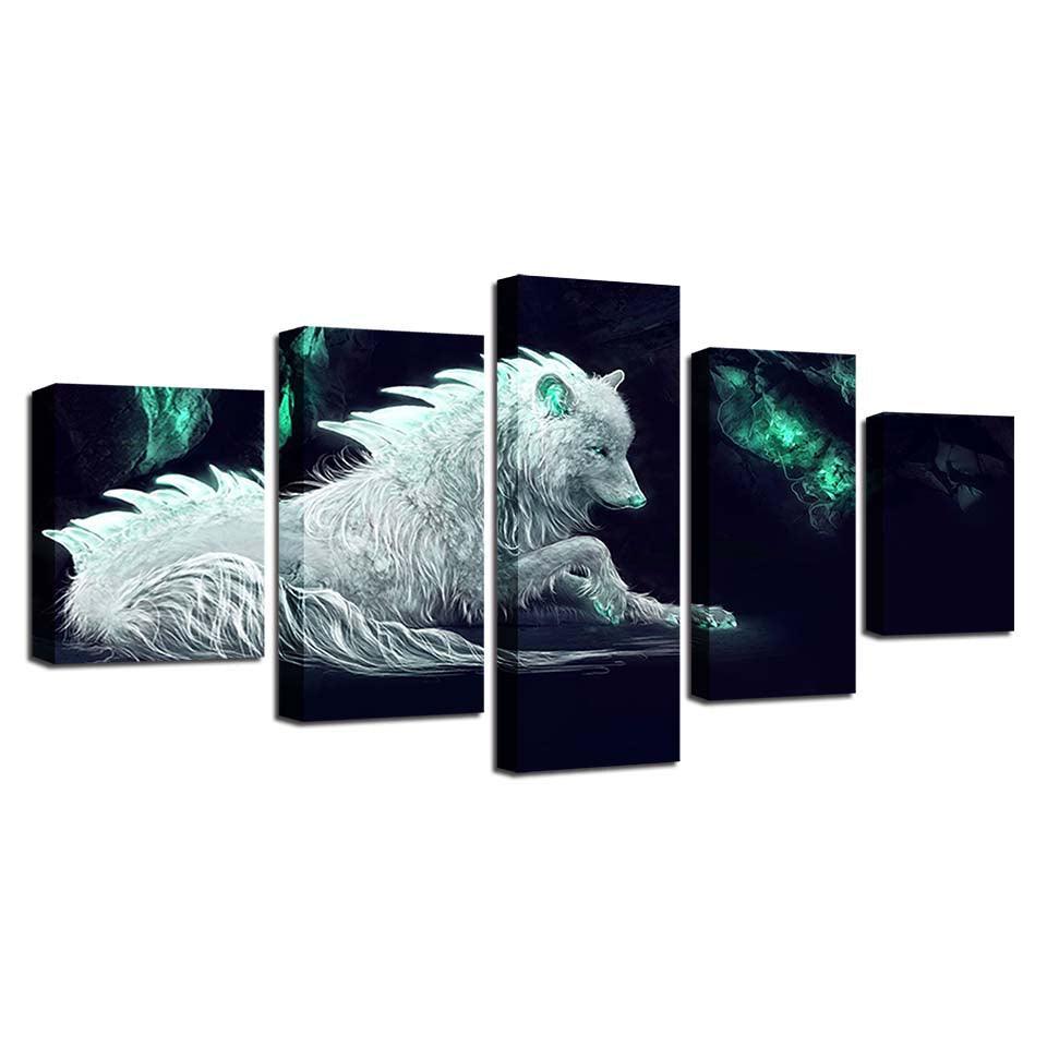 Snow Fox 5 Piece HD Multi Panel Canvas Wall Art Frame-Original Frame