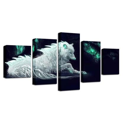 Snow Fox 5 Piece HD Multi Panel Canvas Wall Art Frame-Original Frame