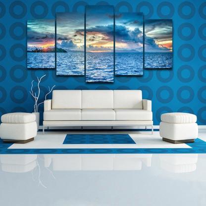 Bora Bora Polynesia 5 Piece HD Multi Panel Canvas Wall Art Frame-Original Frame