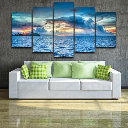 Bora Bora Polynesia 5 Piece HD Multi Panel Canvas Wall Art Frame-Original Frame