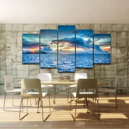 Bora Bora Polynesia 5 Piece HD Multi Panel Canvas Wall Art Frame-Original Frame