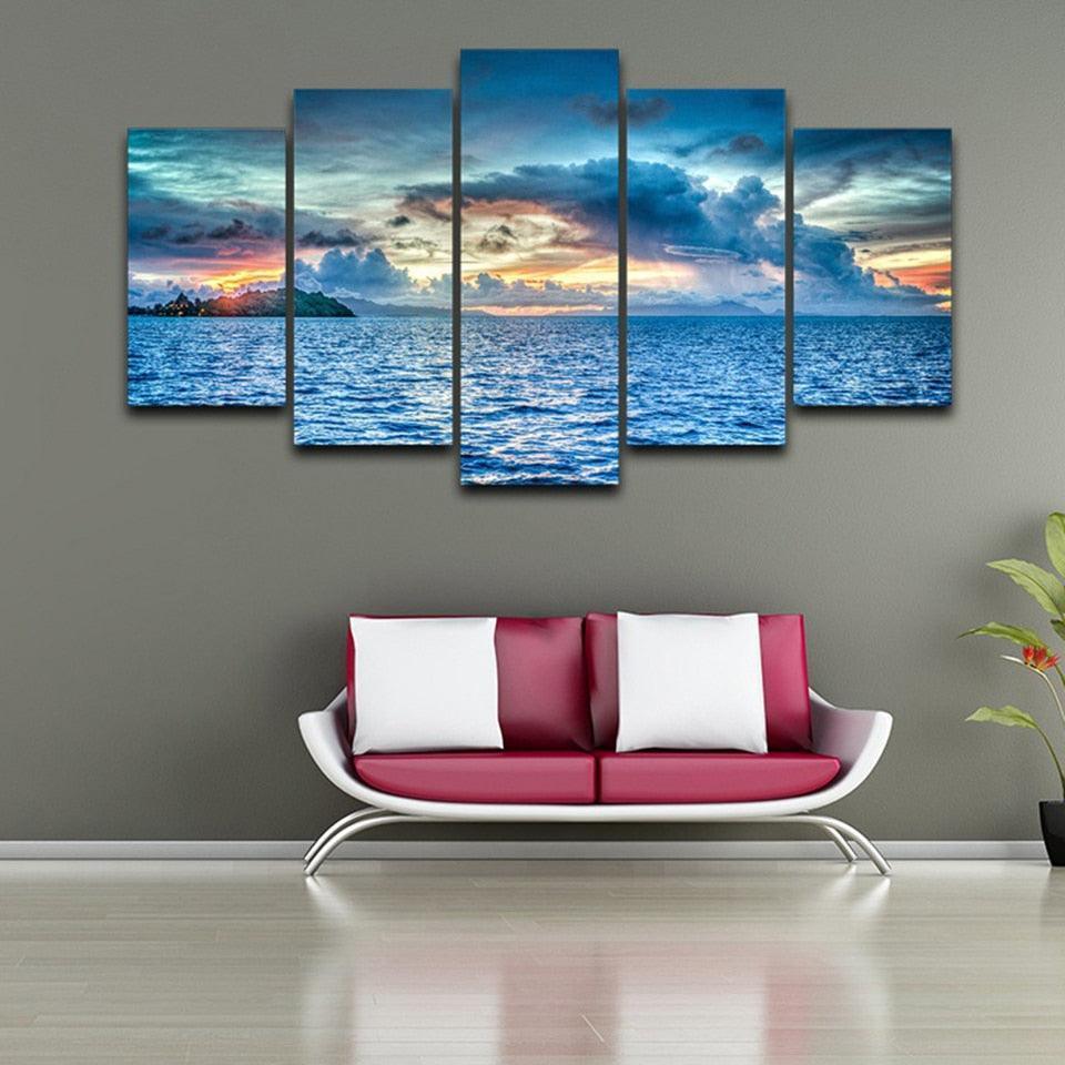 Bora Bora Polynesia 5 Piece HD Multi Panel Canvas Wall Art Frame-Original Frame