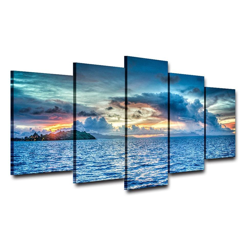 Bora Bora Polynesia 5 Piece HD Multi Panel Canvas Wall Art Frame-Original Frame