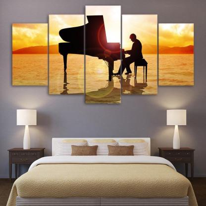 Prince Plays The Piano 5 Piece HD Multi Panel Canvas Wall Art-Original Frame