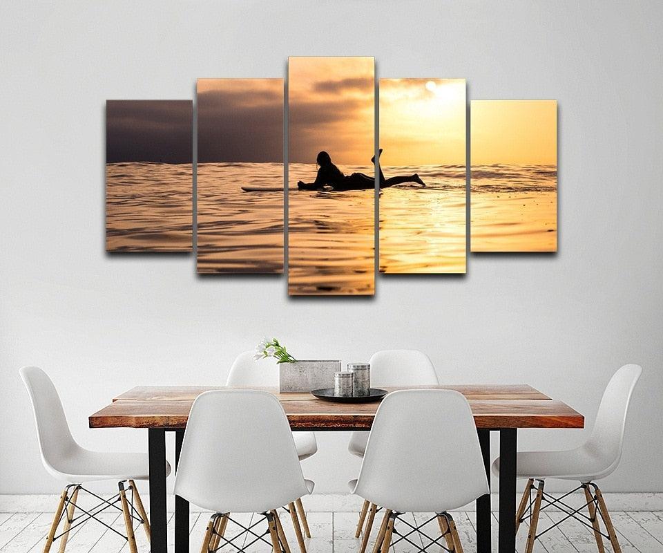 Woman Lying In The Sunset 5 Piece HD Multi Panel Canvas Wall Art Frame-Original Frame