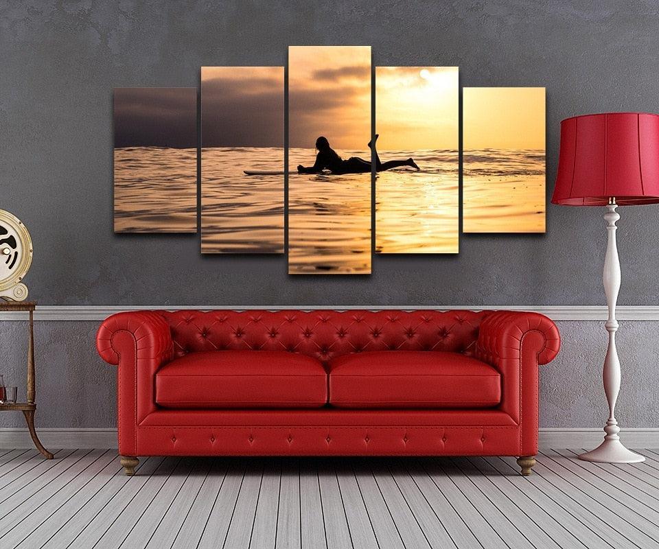 Woman Lying In The Sunset 5 Piece HD Multi Panel Canvas Wall Art Frame-Original Frame