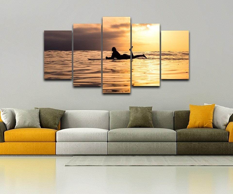 Woman Lying In The Sunset 5 Piece HD Multi Panel Canvas Wall Art Frame-Original Frame