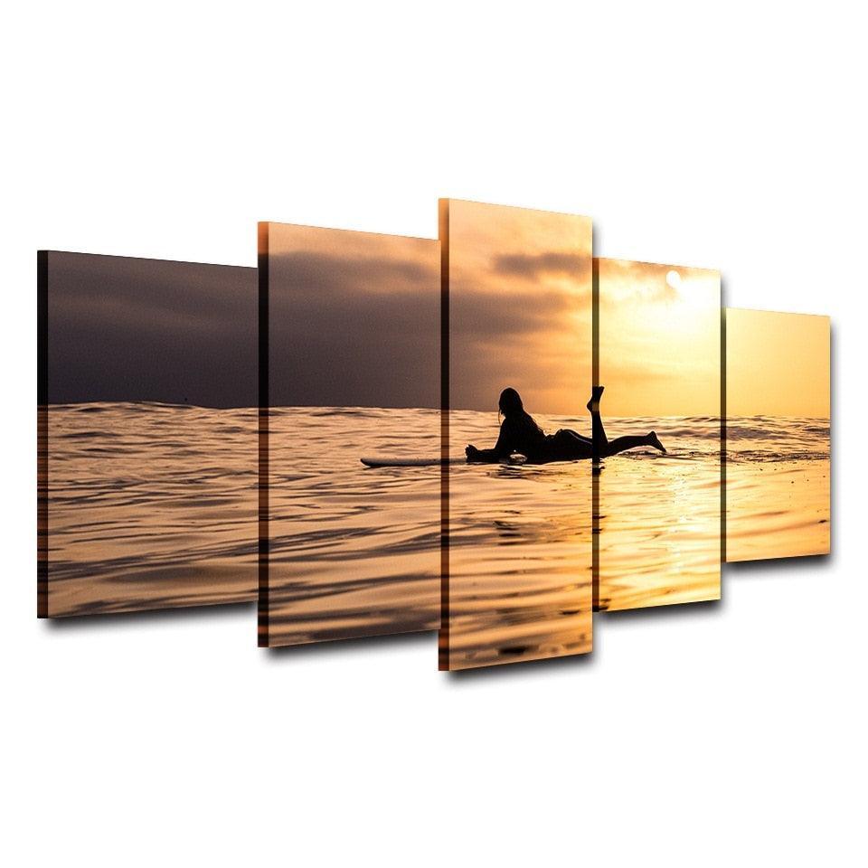 Woman Lying In The Sunset 5 Piece HD Multi Panel Canvas Wall Art Frame-Original Frame