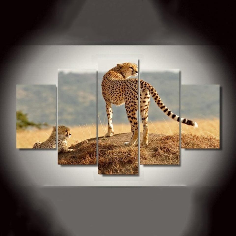 Leopards 5 Piece HD Multi Panel Canvas Wall Art Frame-Original Frame
