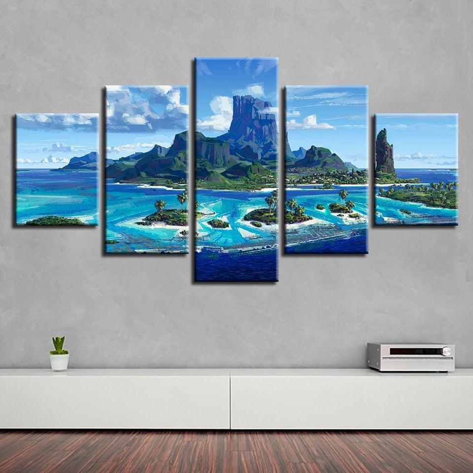 Abstract Seascape 5 Piece HD Multi Panel Canvas Wall Art Frame-Original Frame