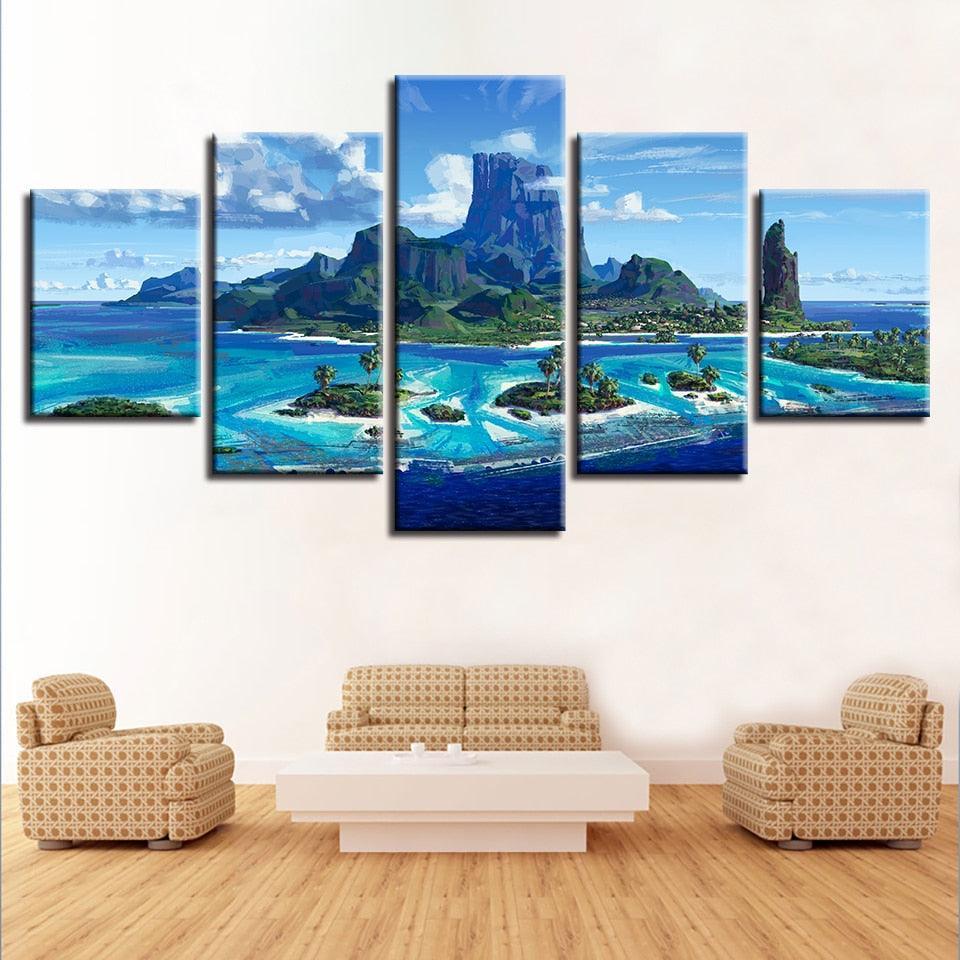 Abstract Seascape 5 Piece HD Multi Panel Canvas Wall Art Frame-Original Frame