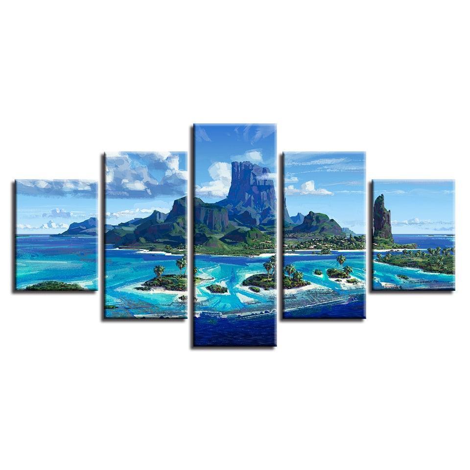 Abstract Seascape 5 Piece HD Multi Panel Canvas Wall Art Frame-Original Frame