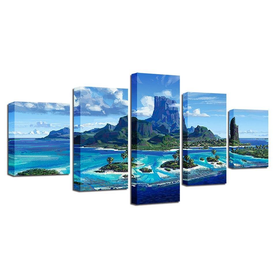 Abstract Seascape 5 Piece HD Multi Panel Canvas Wall Art Frame-Original Frame