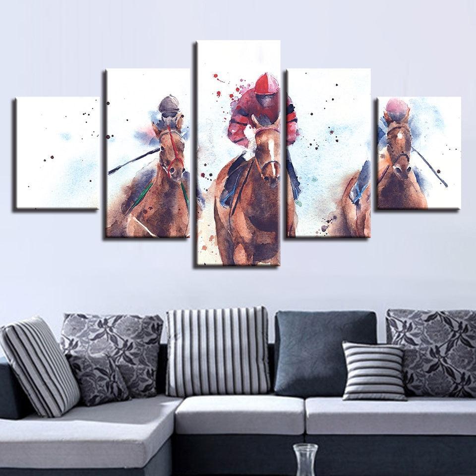 Horse Riding Competition 5 Piece HD Multi Panel Canvas Wall Art Frame-Original Frame