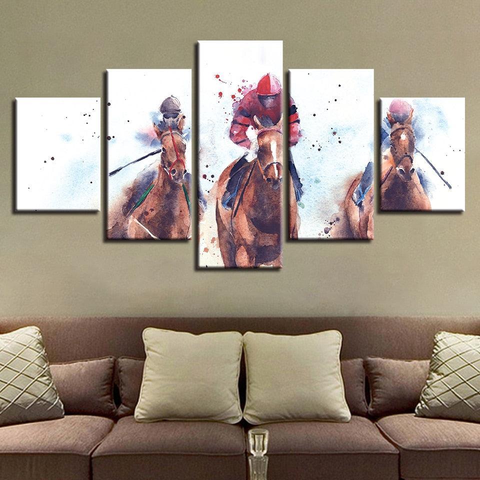 Horse Riding Competition 5 Piece HD Multi Panel Canvas Wall Art Frame-Original Frame