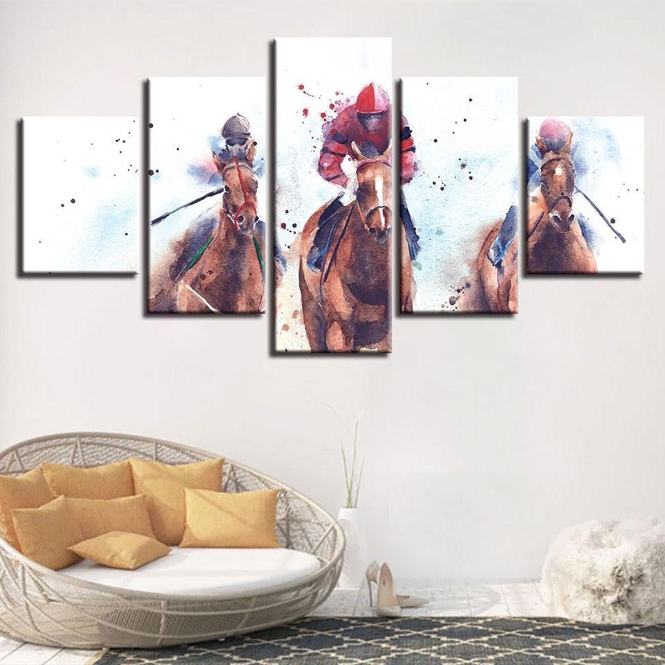 Horse Riding Competition 5 Piece HD Multi Panel Canvas Wall Art Frame-Original Frame