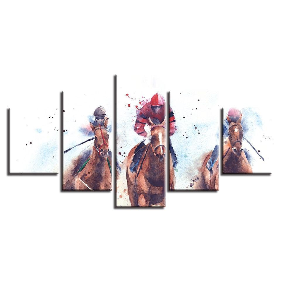 Horse Riding Competition 5 Piece HD Multi Panel Canvas Wall Art Frame-Original Frame