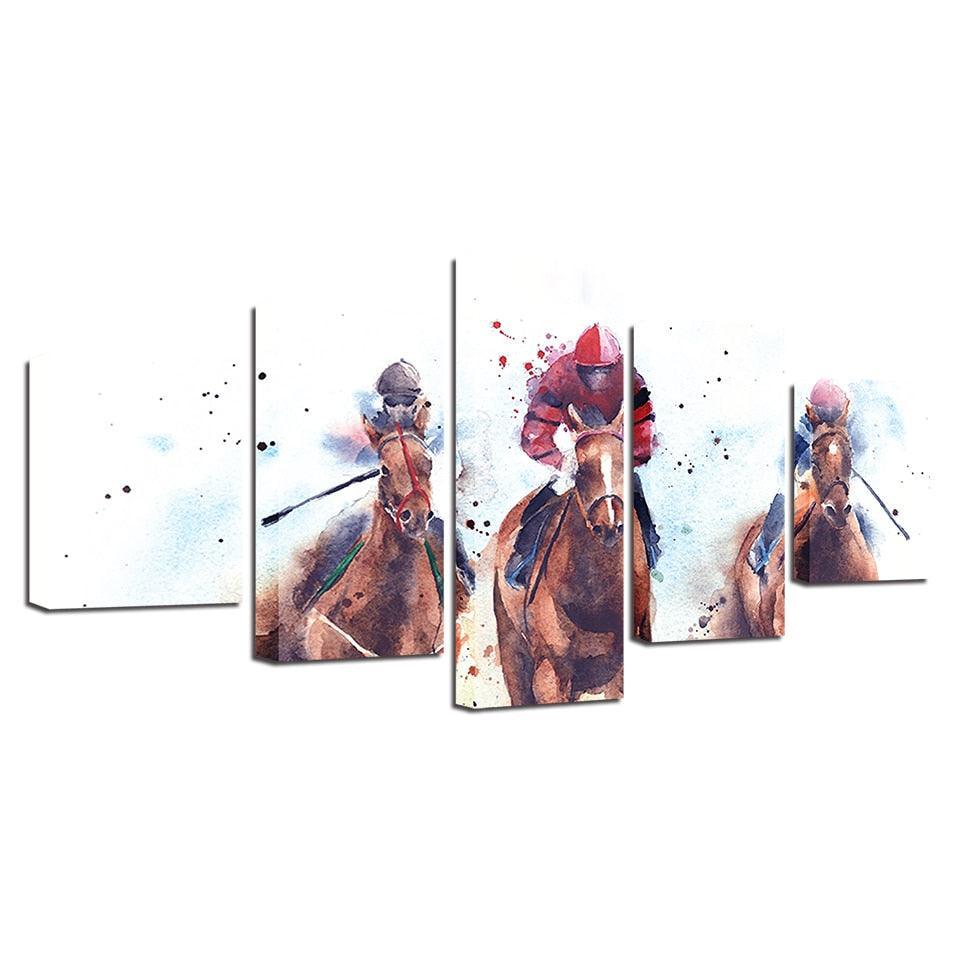 Horse Riding Competition 5 Piece HD Multi Panel Canvas Wall Art Frame-Original Frame