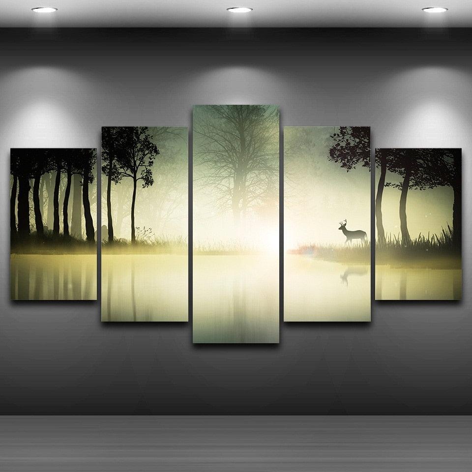 Jungle 5 Piece HD Multi Panel Canvas Wall Art Frame-Original Frame