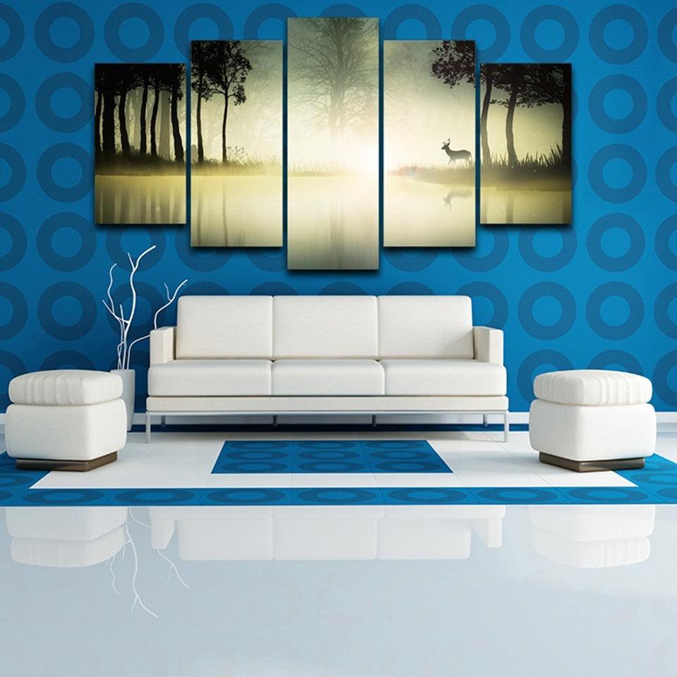 Jungle 5 Piece HD Multi Panel Canvas Wall Art Frame-Original Frame
