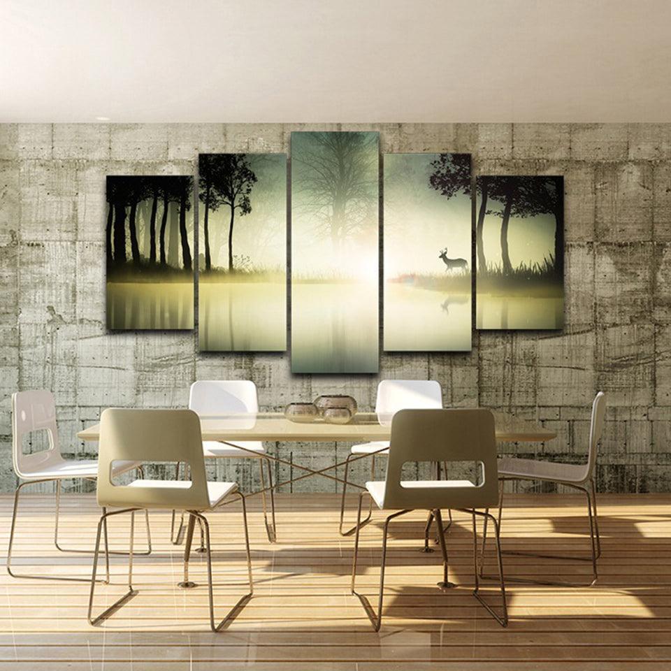 Jungle 5 Piece HD Multi Panel Canvas Wall Art Frame-Original Frame