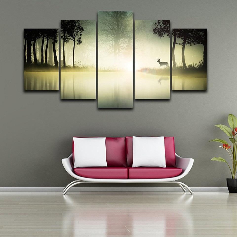 Jungle 5 Piece HD Multi Panel Canvas Wall Art Frame-Original Frame