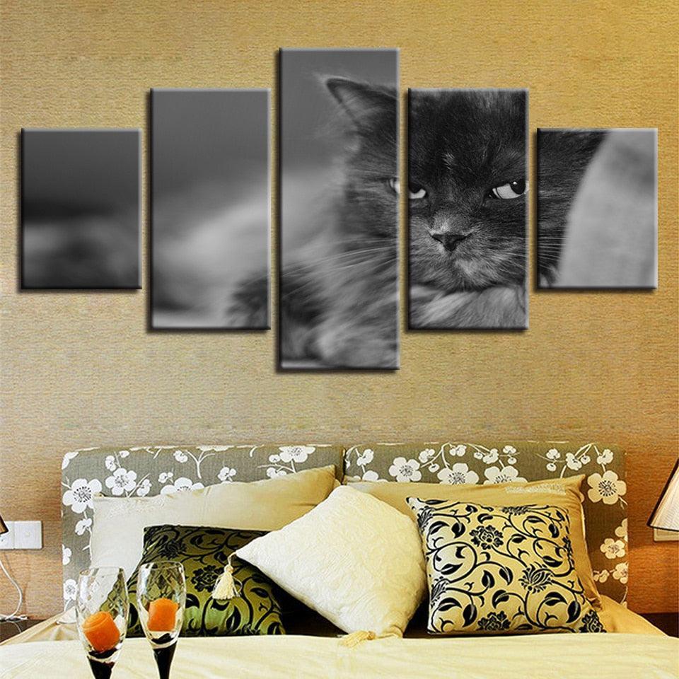 Cute Cat 5 Piece HD Multi Panel Canvas Wall Art Frame-Original Frame