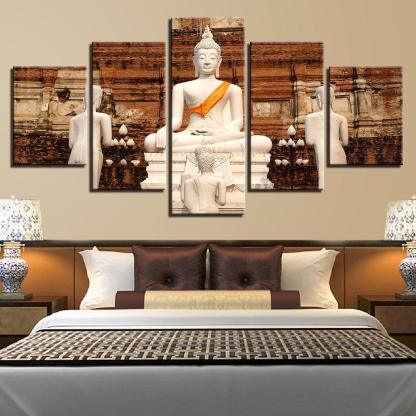 White Buddha 5 Piece HD Multi Panel Canvas Wall Art Frame-Original Frame