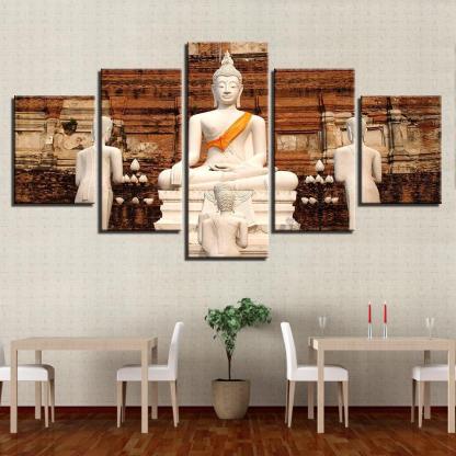 White Buddha 5 Piece HD Multi Panel Canvas Wall Art Frame-Original Frame