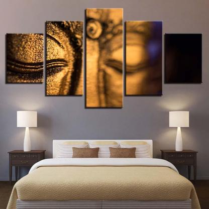 Golden Statue Of Buddha 5 Piece HD Multi Panel Canvas Wall Art Frame-Original Frame