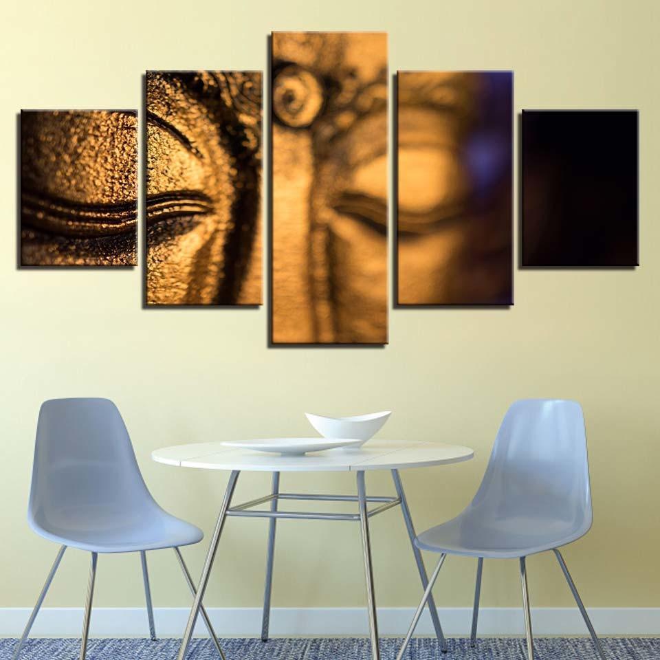 Golden Statue Of Buddha 5 Piece HD Multi Panel Canvas Wall Art Frame-Original Frame