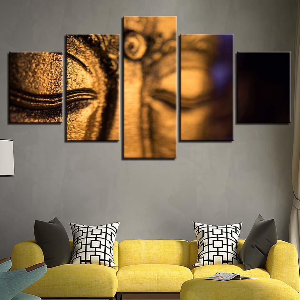 Golden Statue Of Buddha 5 Piece HD Multi Panel Canvas Wall Art Frame-Original Frame