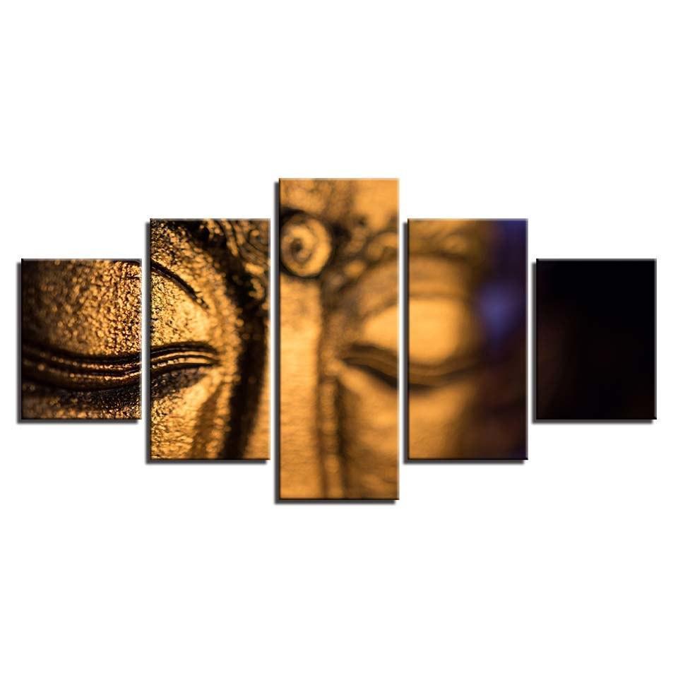 Golden Statue Of Buddha 5 Piece HD Multi Panel Canvas Wall Art Frame-Original Frame