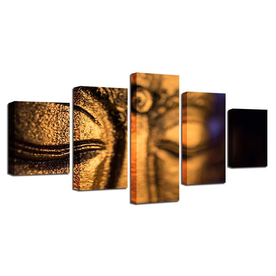 Golden Statue Of Buddha 5 Piece HD Multi Panel Canvas Wall Art Frame-Original Frame
