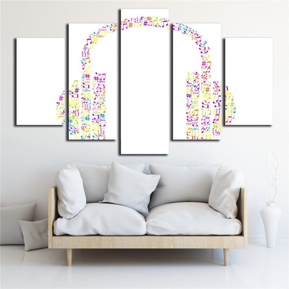 Music Notes Headphones 5 Piece HD Multi Panel Canvas Wall Art Frame-Original Frame