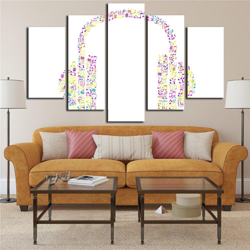 Music Notes Headphones 5 Piece HD Multi Panel Canvas Wall Art Frame-Original Frame