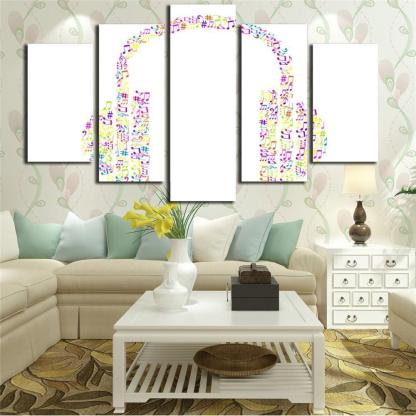 Music Notes Headphones 5 Piece HD Multi Panel Canvas Wall Art Frame-Original Frame