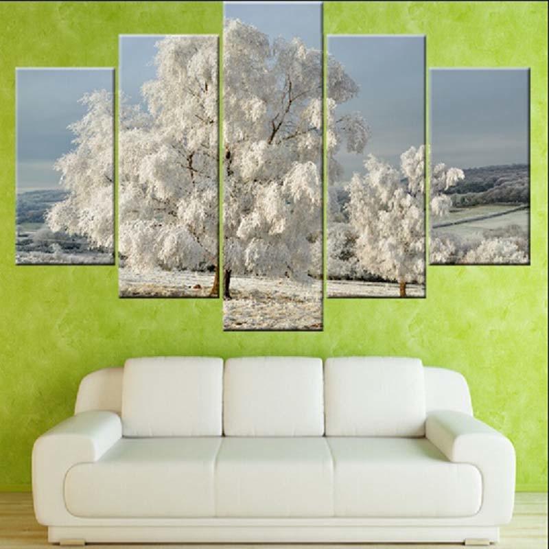 Snow Tree 5 Piece HD Multi Panel Canvas Wall Art Frame-Original Frame
