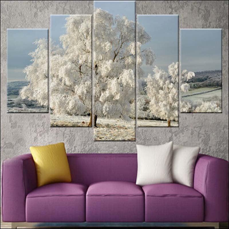 Snow Tree 5 Piece HD Multi Panel Canvas Wall Art Frame-Original Frame