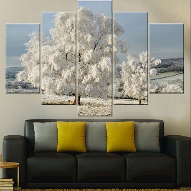 Snow Tree 5 Piece HD Multi Panel Canvas Wall Art Frame-Original Frame
