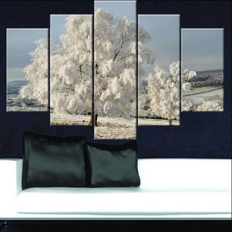 Snow Tree 5 Piece HD Multi Panel Canvas Wall Art Frame-Original Frame