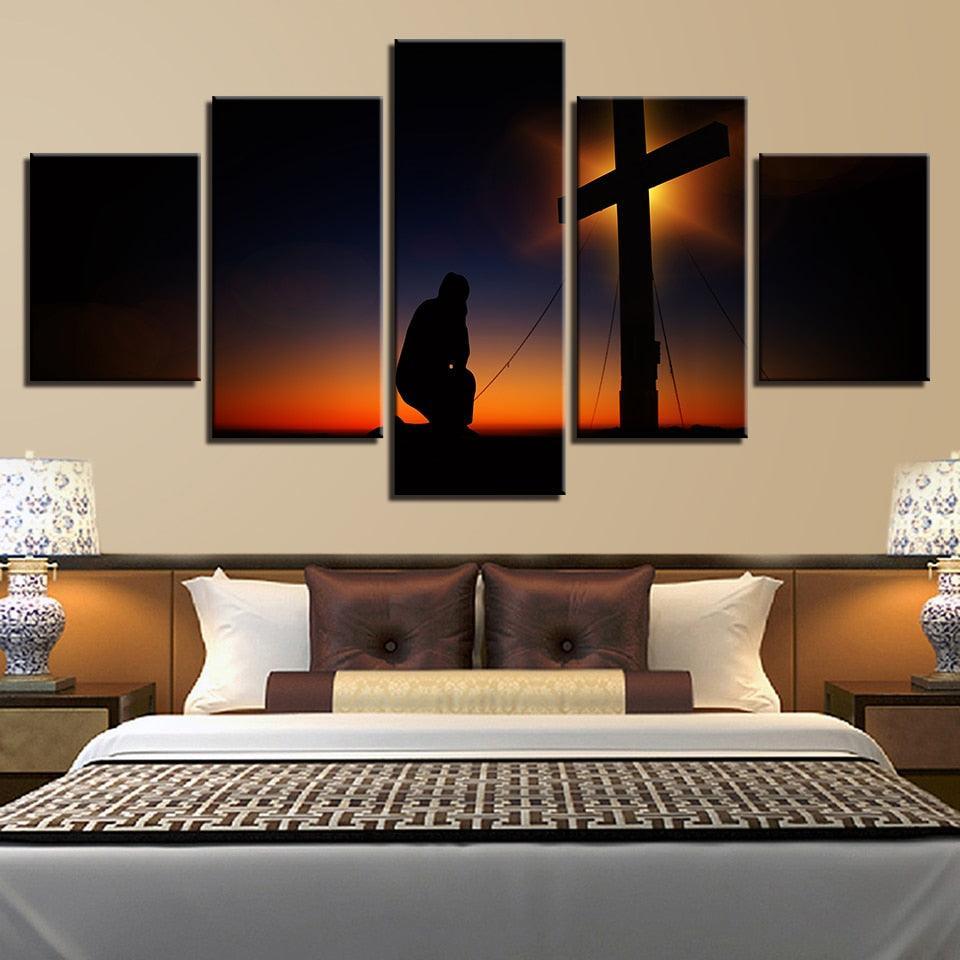 Cross 5 Piece HD Multi Panel Canvas Wall Art Frame-Original Frame