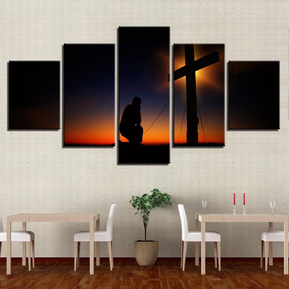 Cross 5 Piece HD Multi Panel Canvas Wall Art Frame-Original Frame