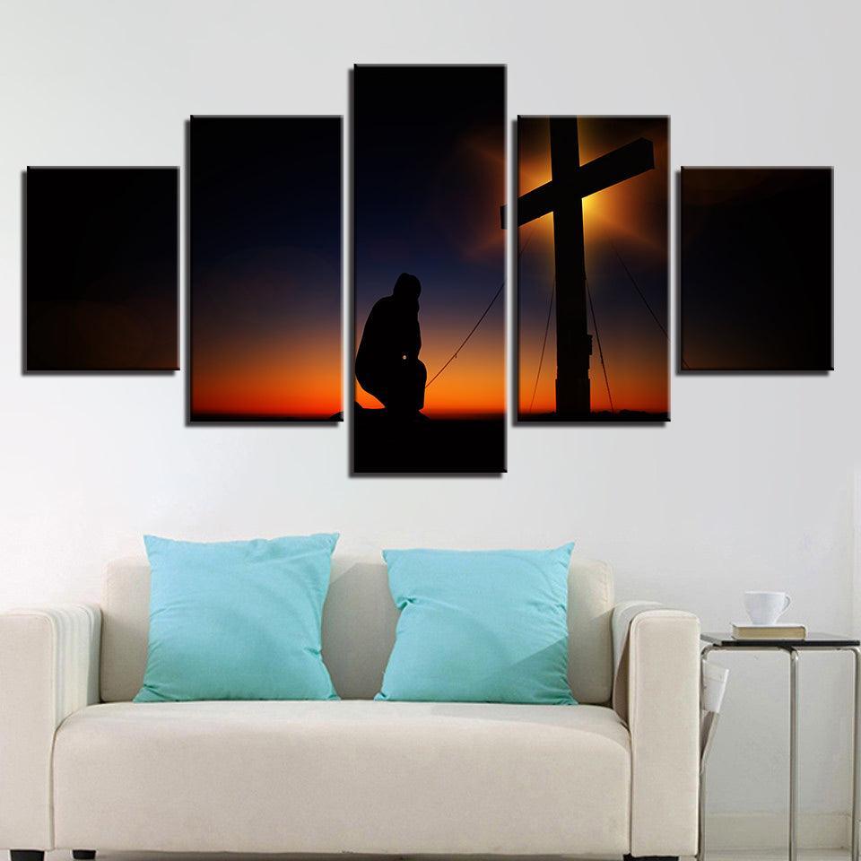 Cross 5 Piece HD Multi Panel Canvas Wall Art Frame-Original Frame