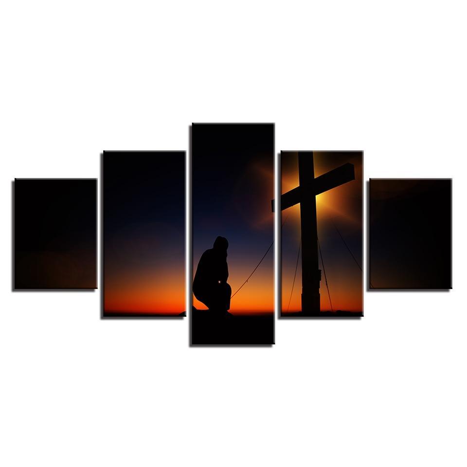 Cross 5 Piece HD Multi Panel Canvas Wall Art Frame-Original Frame