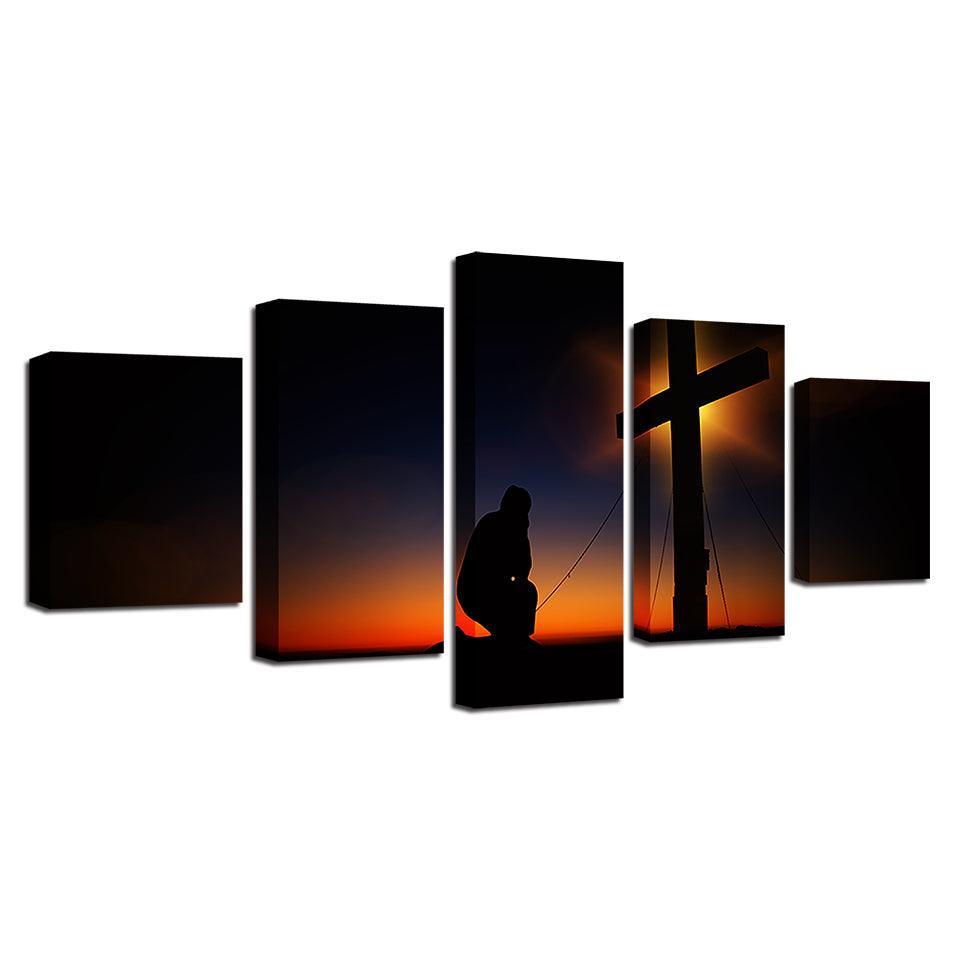 Cross 5 Piece HD Multi Panel Canvas Wall Art Frame-Original Frame