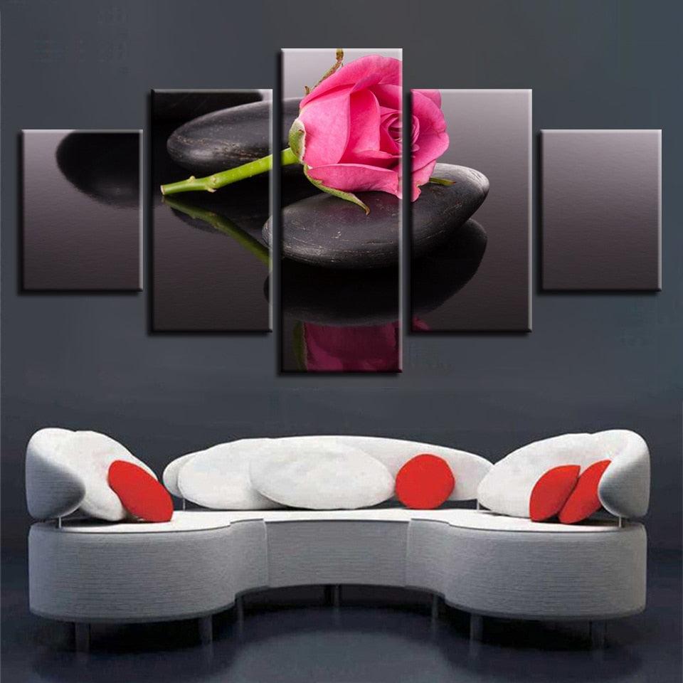 Pink Rose 5 Piece HD Multi Panel Canvas Wall Art-Original Frame
