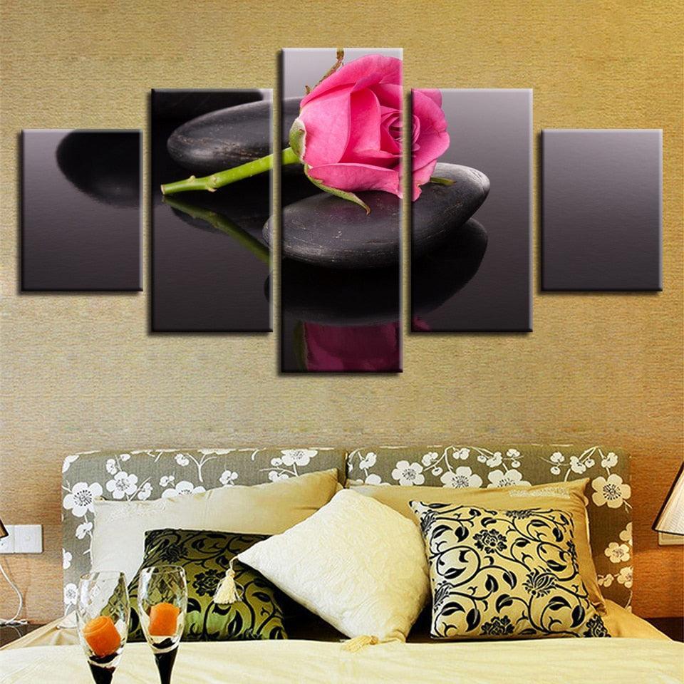 Pink Rose 5 Piece HD Multi Panel Canvas Wall Art Frame-Original Frame