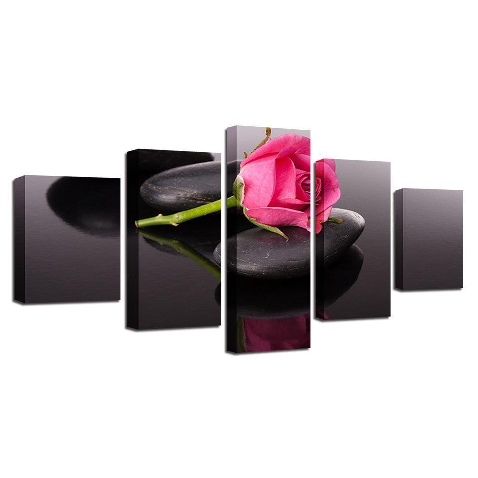 Pink Rose 5 Piece HD Multi Panel Canvas Wall Art-Original Frame
